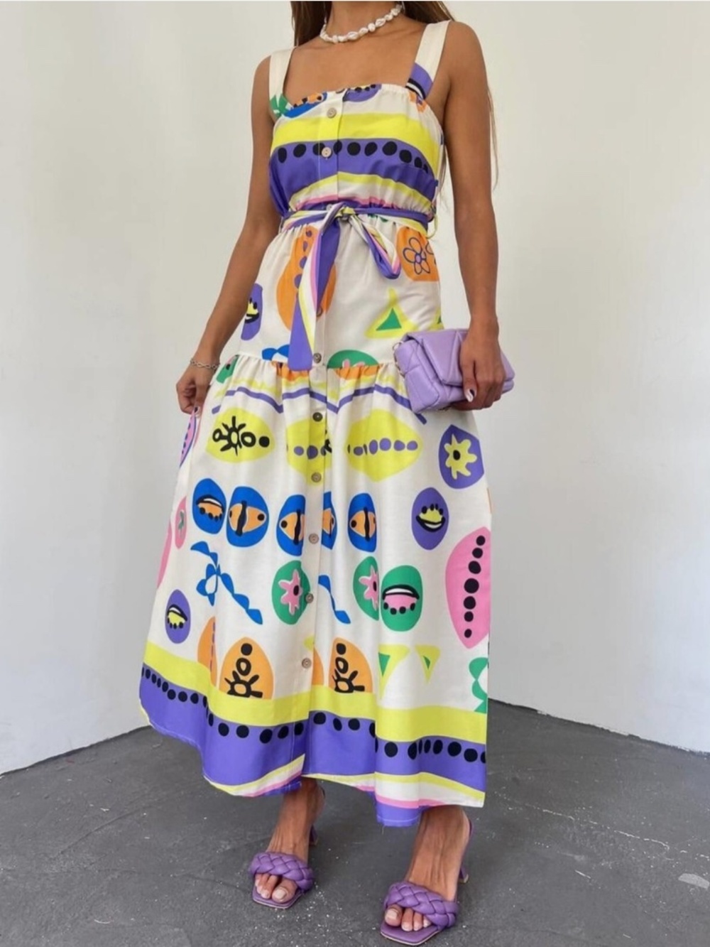 Zara Printed Colourful Button Front Midi Dress L
